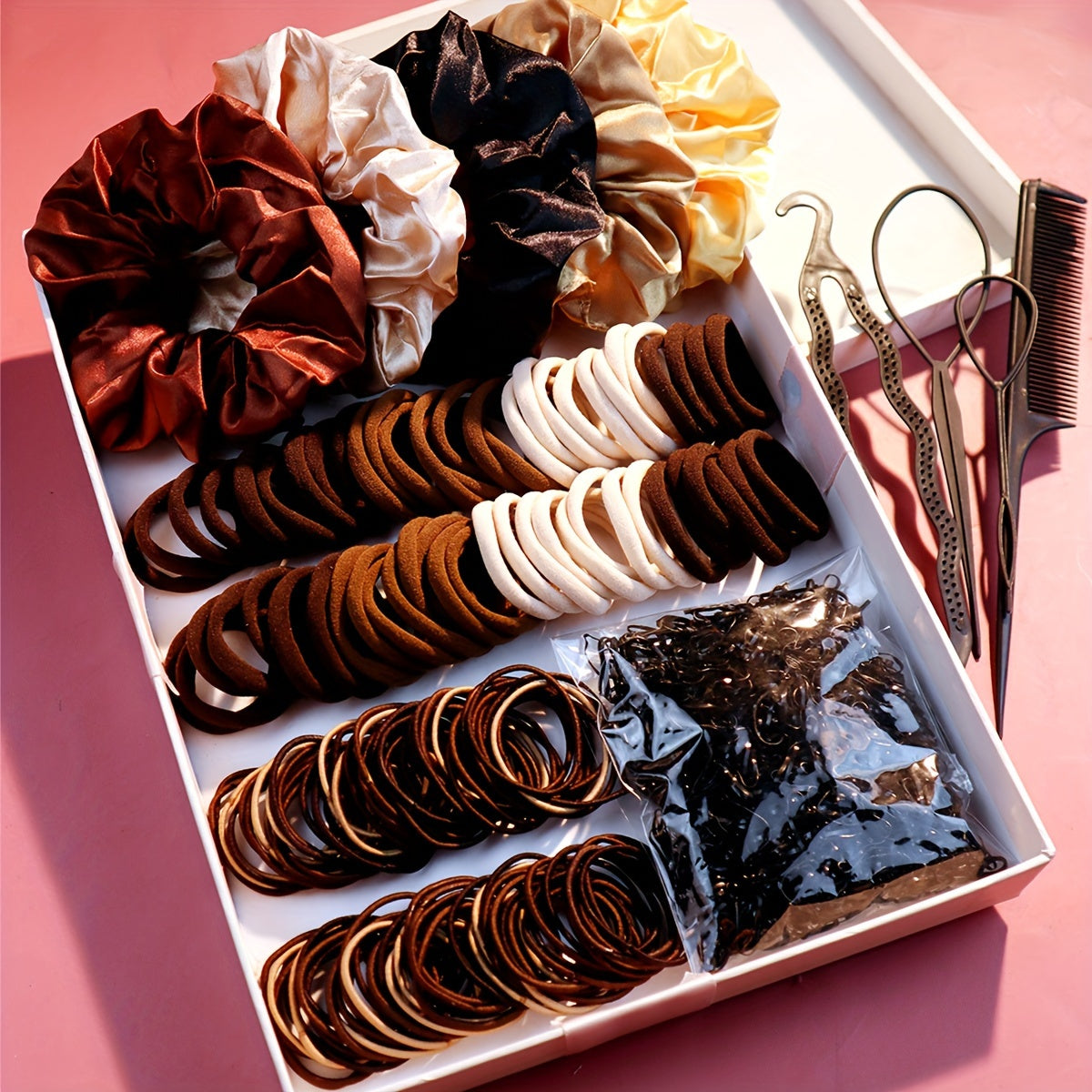 Women's Hair Accessory Set with Scrunchies, Braiding Tools and Headbands