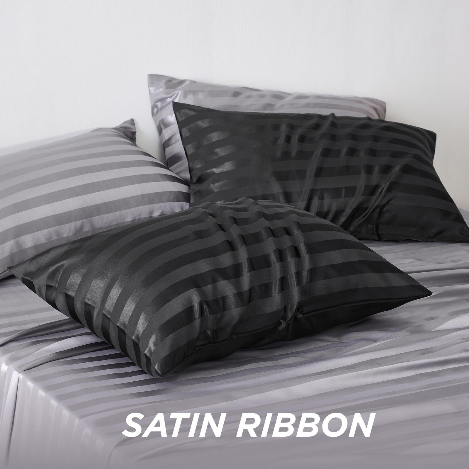 Set of 2 Queen Size Satin Pillowcases for Hair and Skin, Striped Silky Covers