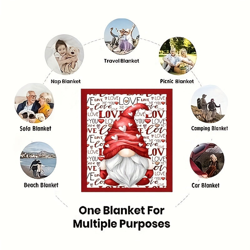 Gnome Themed Fleece Blanket with Love Letters for Couch Sofa Bedding Decor