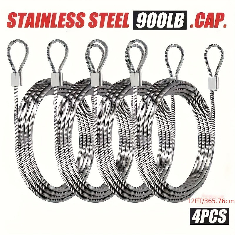 Juego de cuerda para tender de acero inoxidable, 4 piezas, 12 pies de largo, cable de nylon recubierto de 2 mm de grosor