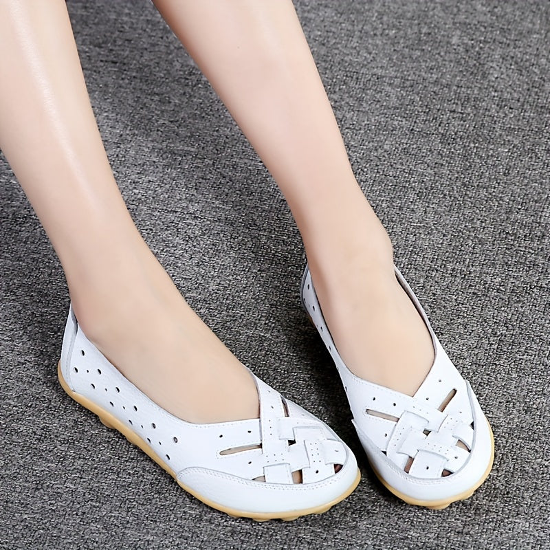Women's Slip-On Flat Shoes with Hollow Out Design Breathable Lightweight Casual