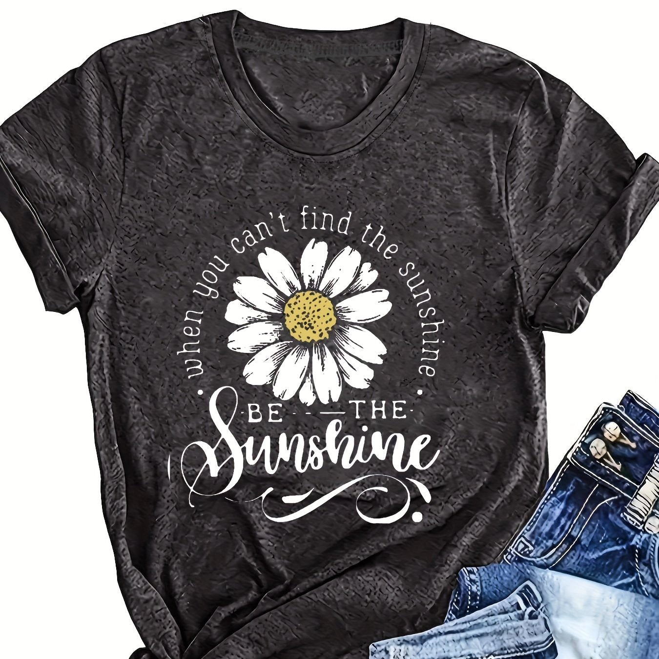 Women's Summer Knit Top Polyester Alphabet Pattern Crew Neck Short Sleeve