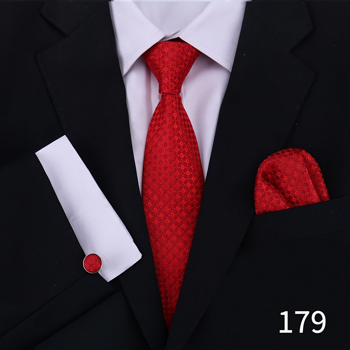 Men's Plaid Tie Set with Cufflinks and Handkerchief for Wedding and Formal Wear