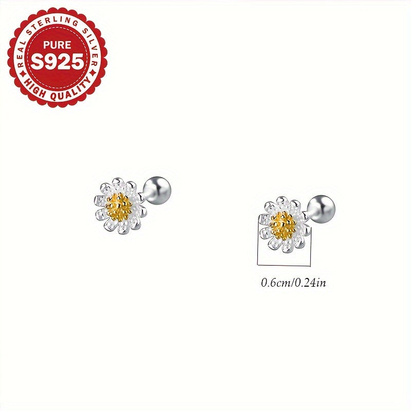 Pendientes de botón de plata de ley con margarita, joyería hipoalergénica para mujeres