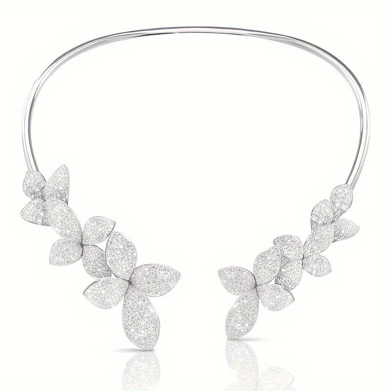 Women's Rhinestone Flower Collar Necklace Elegant Jewelry for Women