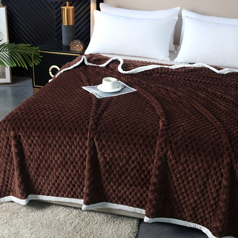 Flannel Throw Blanket with Jacquard Pattern Microfiber Cozy Sofa Bed Lavender Purple