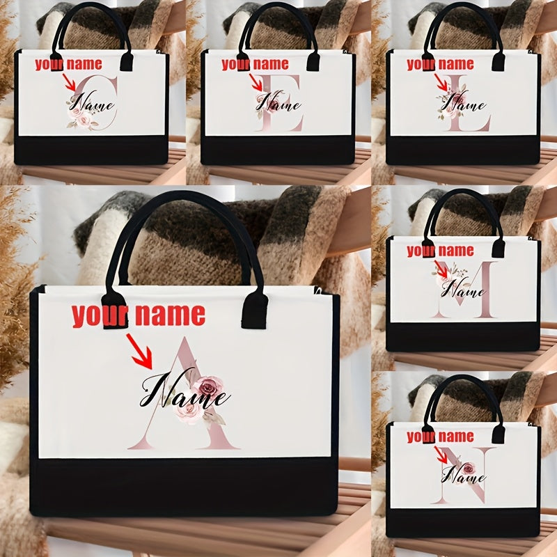 Personalized Polyester Tote Bag with Custom Initial and Floral Design for Bachelorette Party