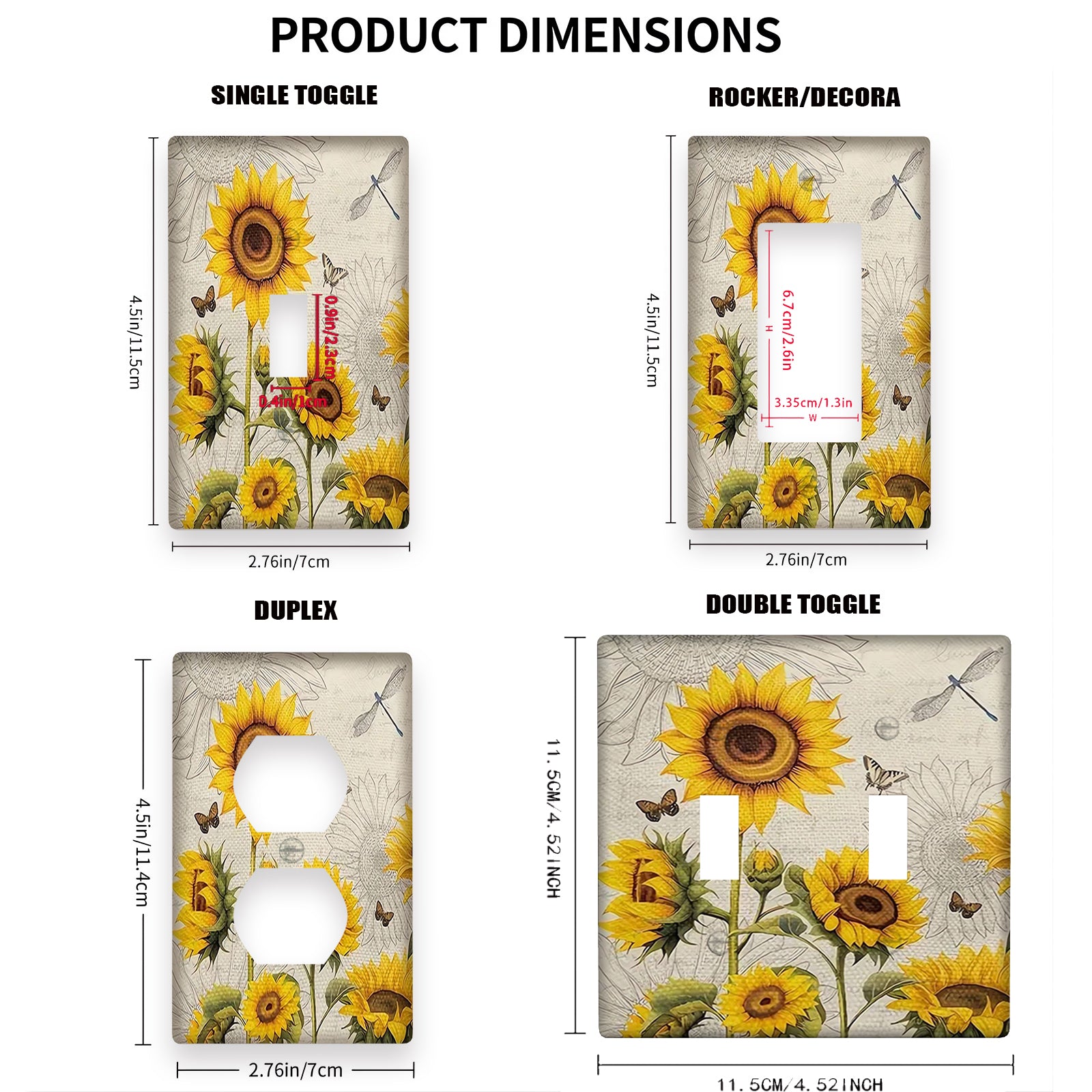 Sunflower Decorative Wall Plate Cover Country Style Easy to Clean for Bathroom and Bedroom Wall Decor