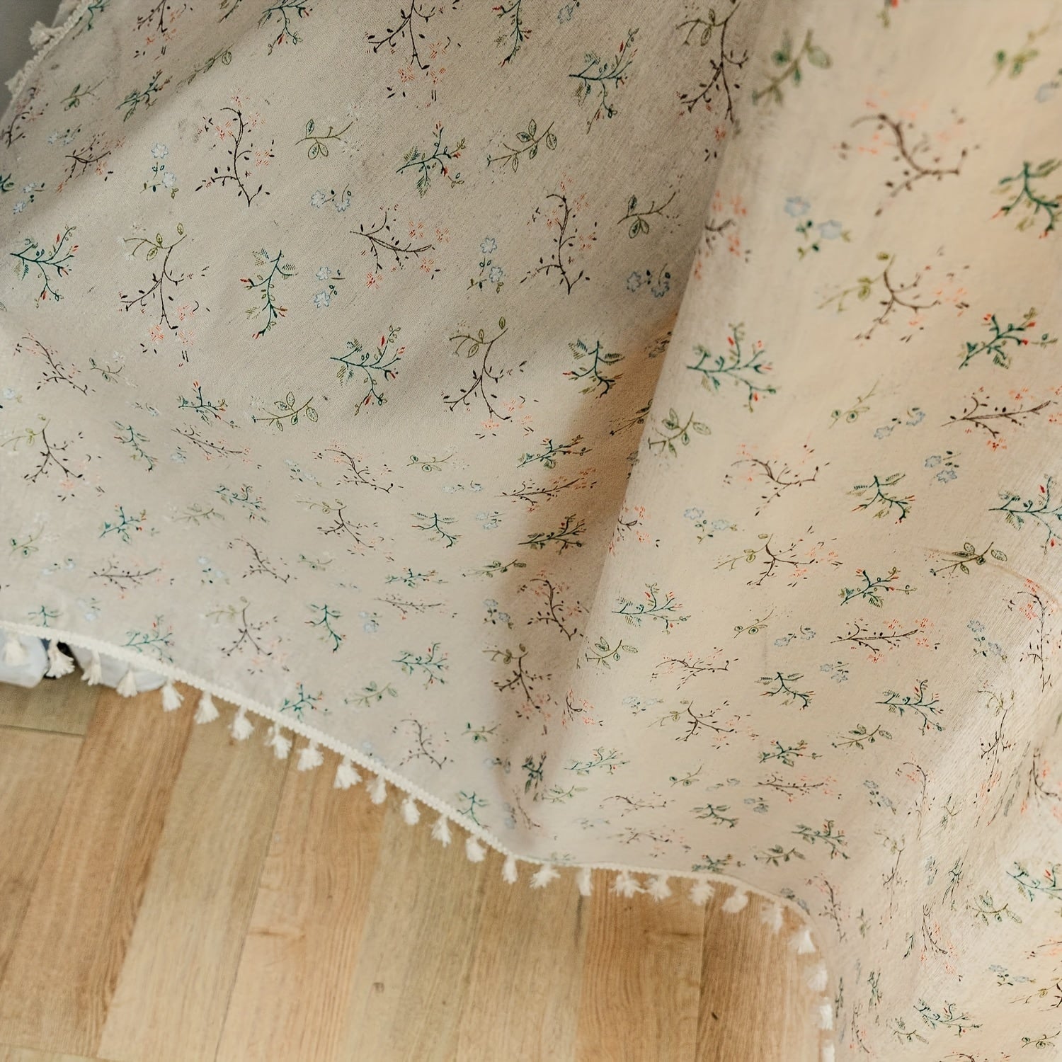 Cortina bohemia de verano con estampado floral y borla para dormitorio, sala de estar, oficina, cocina