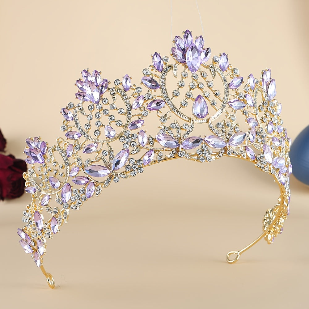 Red and Gold Crystal Tiara Headband for Weddings and Events Elegant Rhinestone Accessory