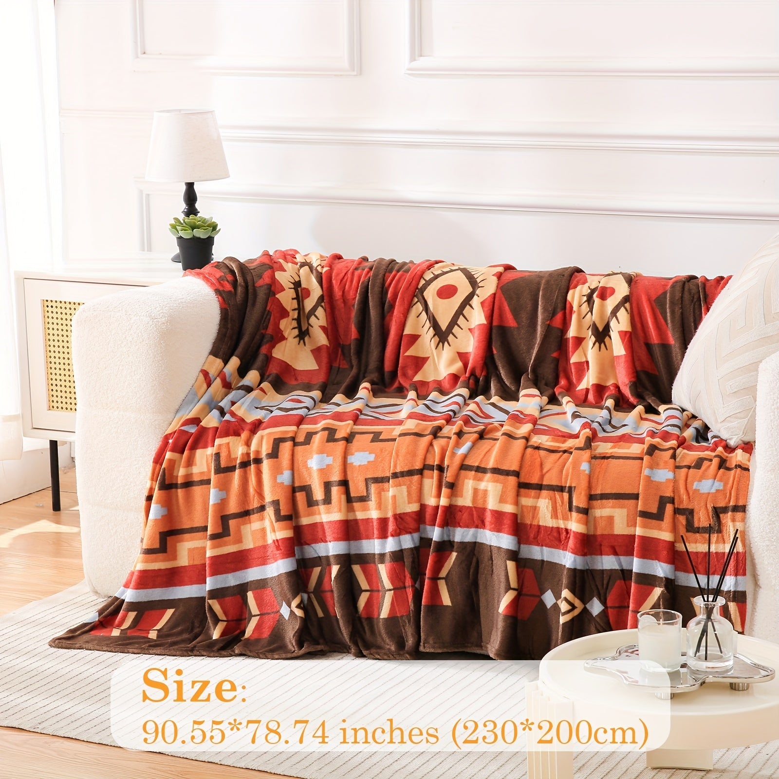 Manta de felpa de estilo nativo americano con patrón azteca, suave, ligera y perfecta para sofá, cama o viajes