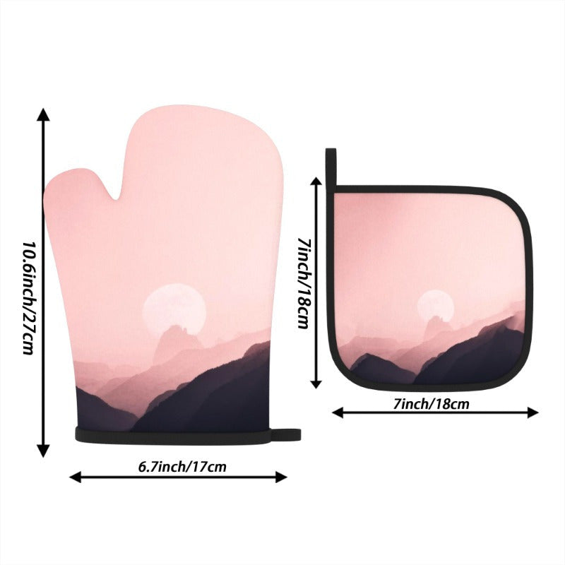 2 ta Pink Hazy Moon pech qo‘lqoplari va qozon tutqichlari to'plami 26.92x17.02 sm Issiqlikka chidamli