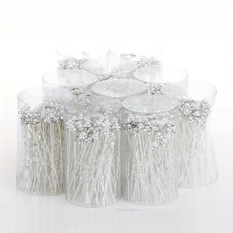 40-Pack Bridal Hair Pins with Crystal Pearls and Alloy Flower for Wedding Hairstyles