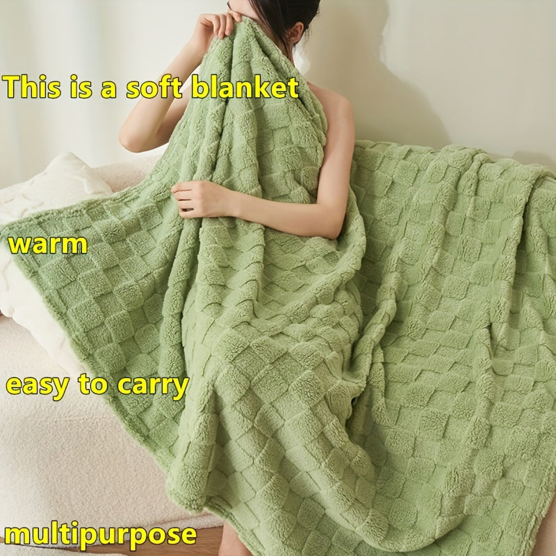 Green Checkered Taffeta Throw Blanket Soft Warm All-Season Couch Bed Office Nap