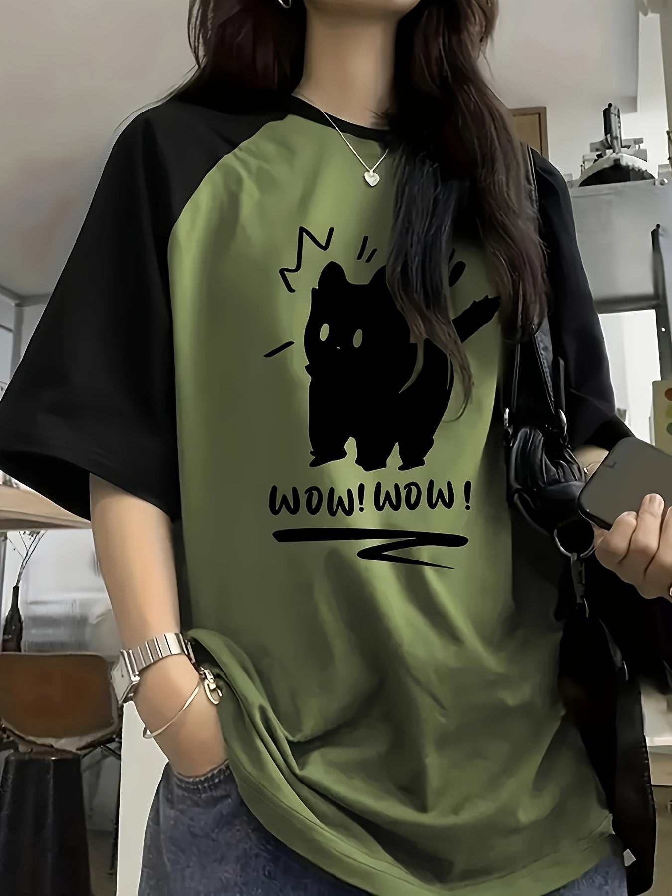 Women's Y2K Style Casual T-Shirt with Cat Graphic and Letter Print Polyester Knit