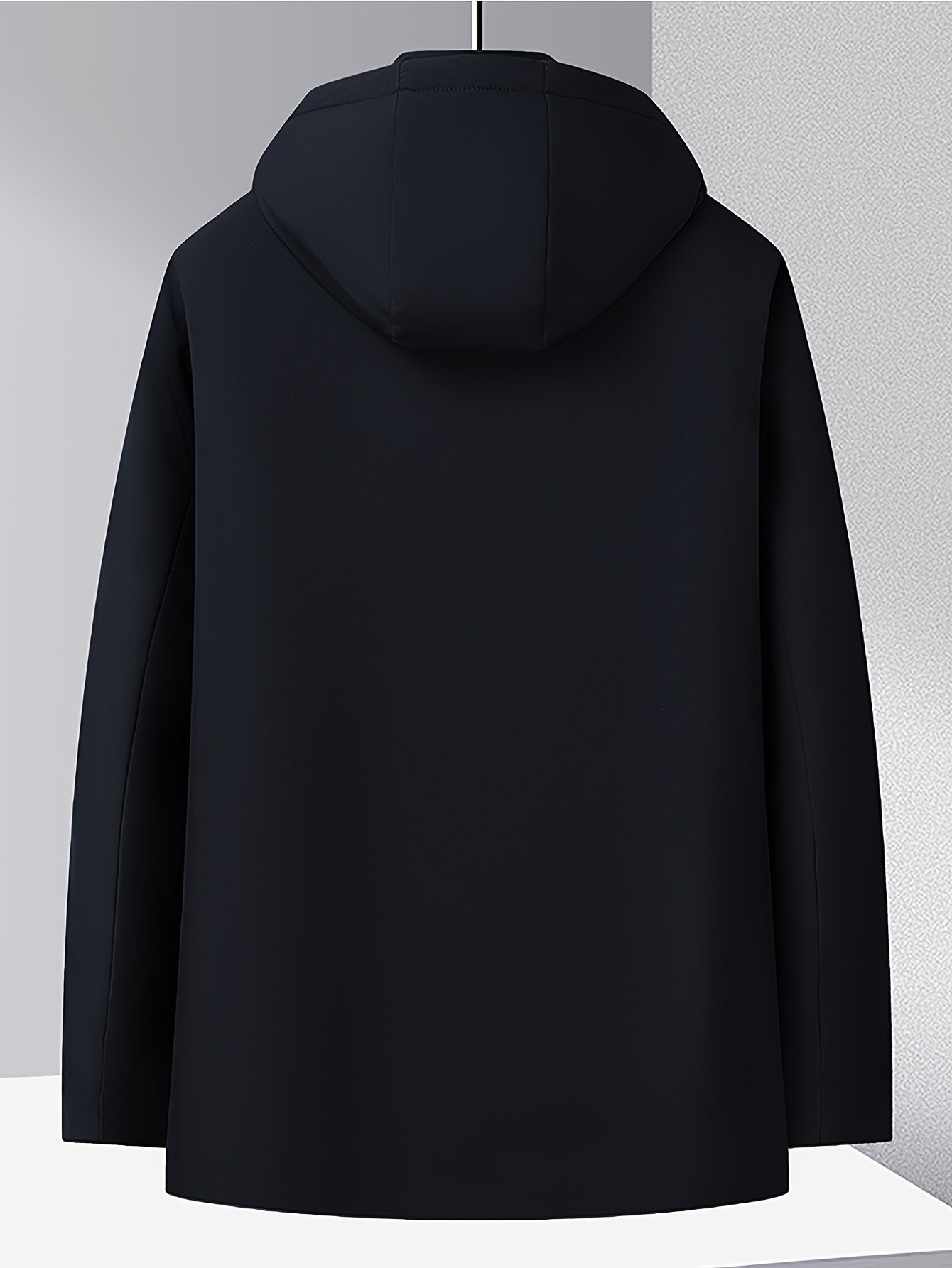 Men's Fleece-Lined Hooded Jacket with Detachable Hat Casual Outdoor Zip Closure