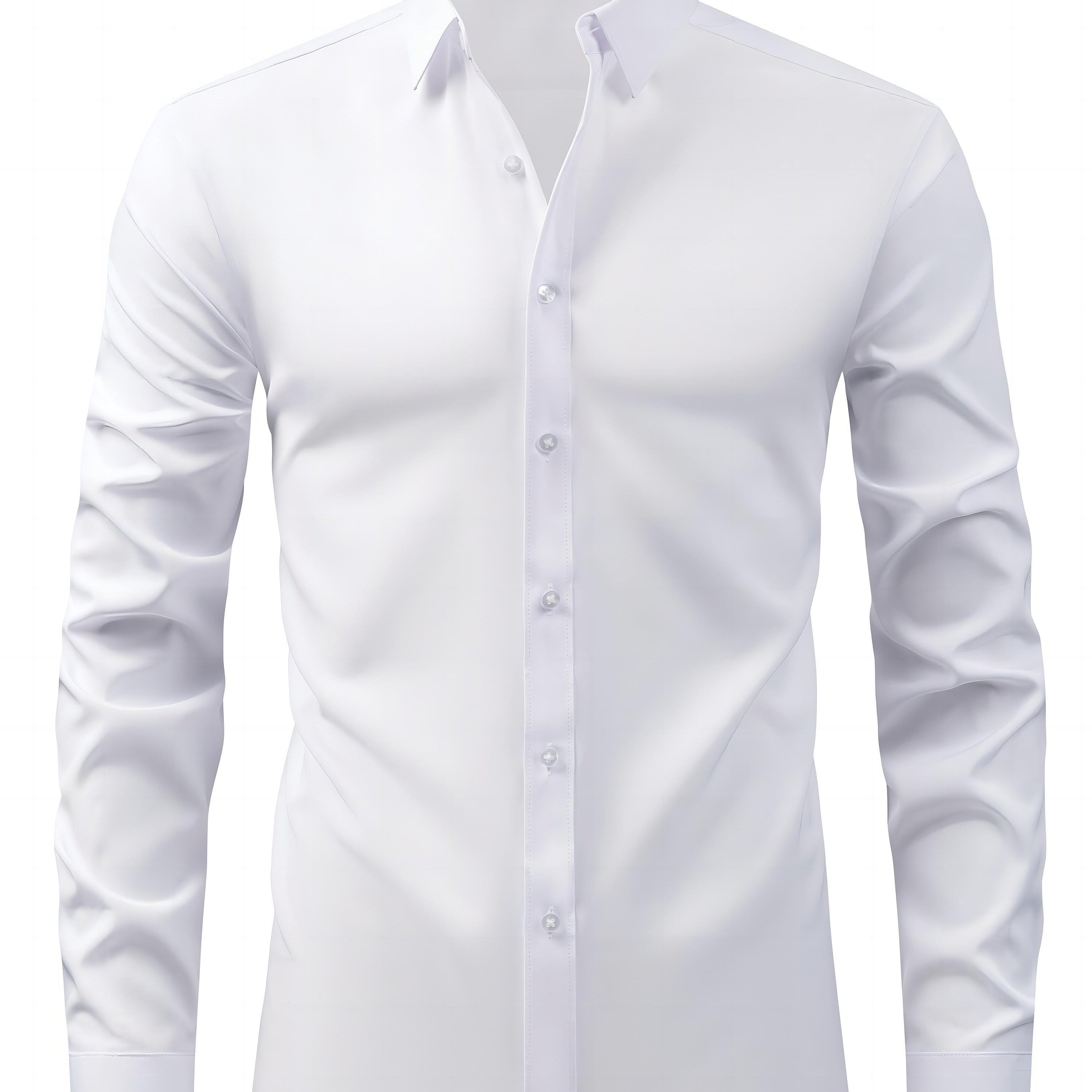Men's Black Long Sleeve Shirt with Lapel Collar Polyester Stretch Regular Fit for Casual Business