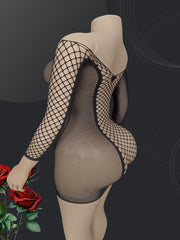 Women Mesh Breathable Off-Shoulder Bodycon Dress Plus Size