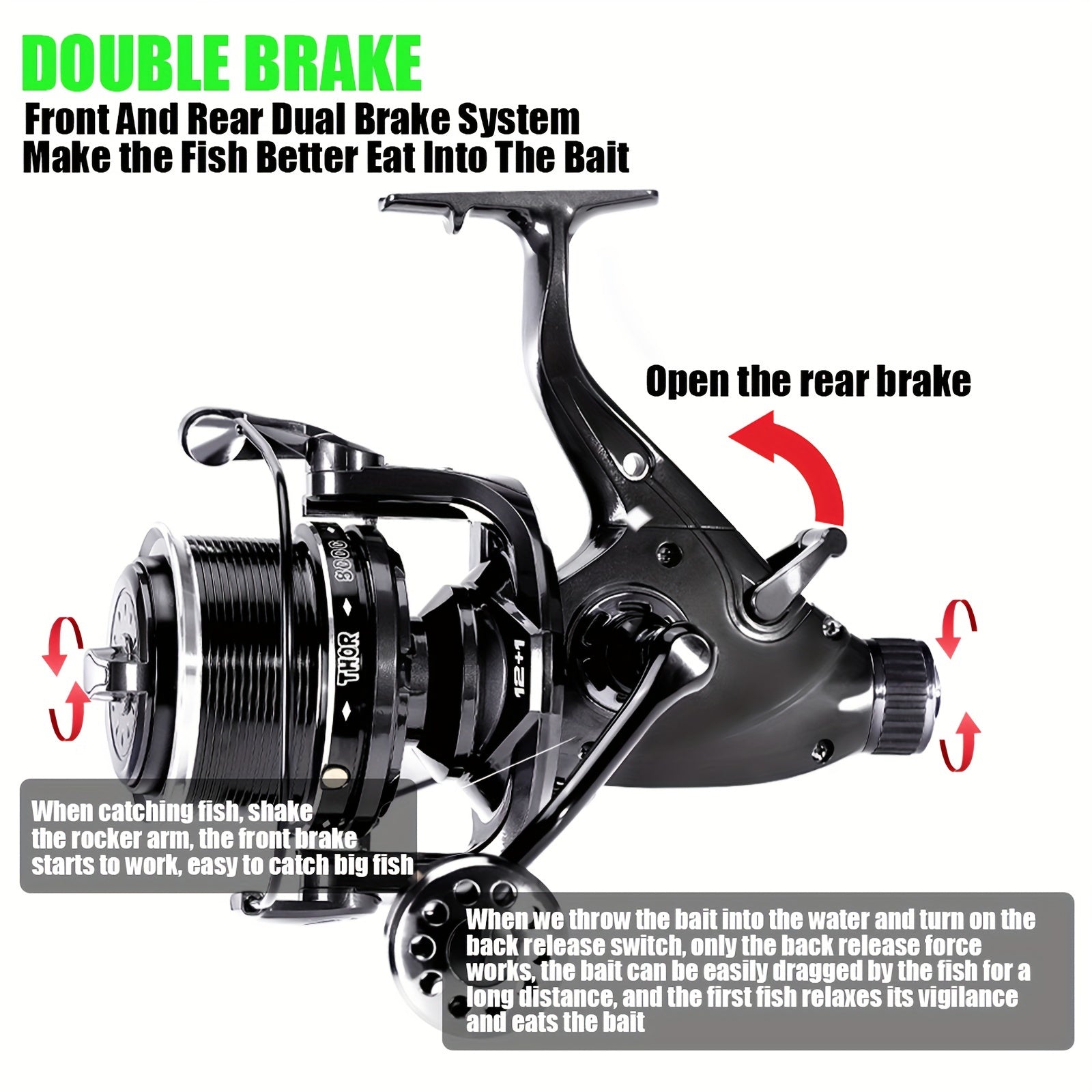 Spinning Fishing Reel 7+1BB Aluminum Alloy 10-25kg Double Drag Carp Tackle