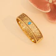 Women's Vintage Style 18K Gold Plated Stainless Steel Bracelet with Turquoise Inlay and Hollow Pattern