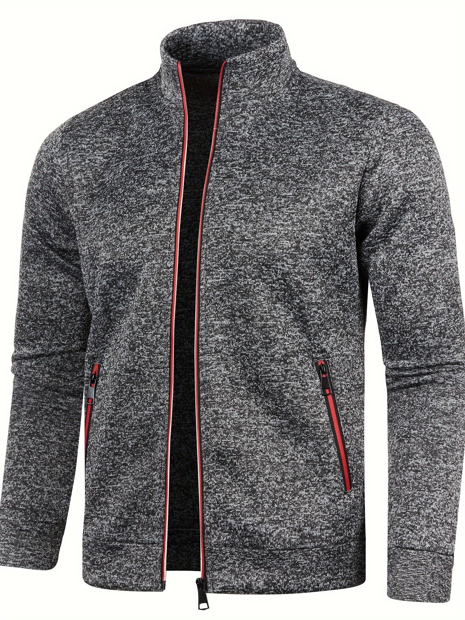 Men's Zip-Up Cardigan Sweater for Fall Winter Solid Knit High Neck Skinny Polyester