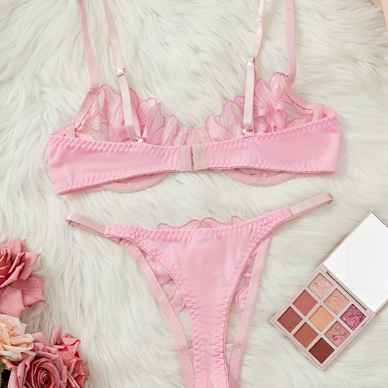 Women's Floral Embroidered Cami Bra and Panties Set Lingerie