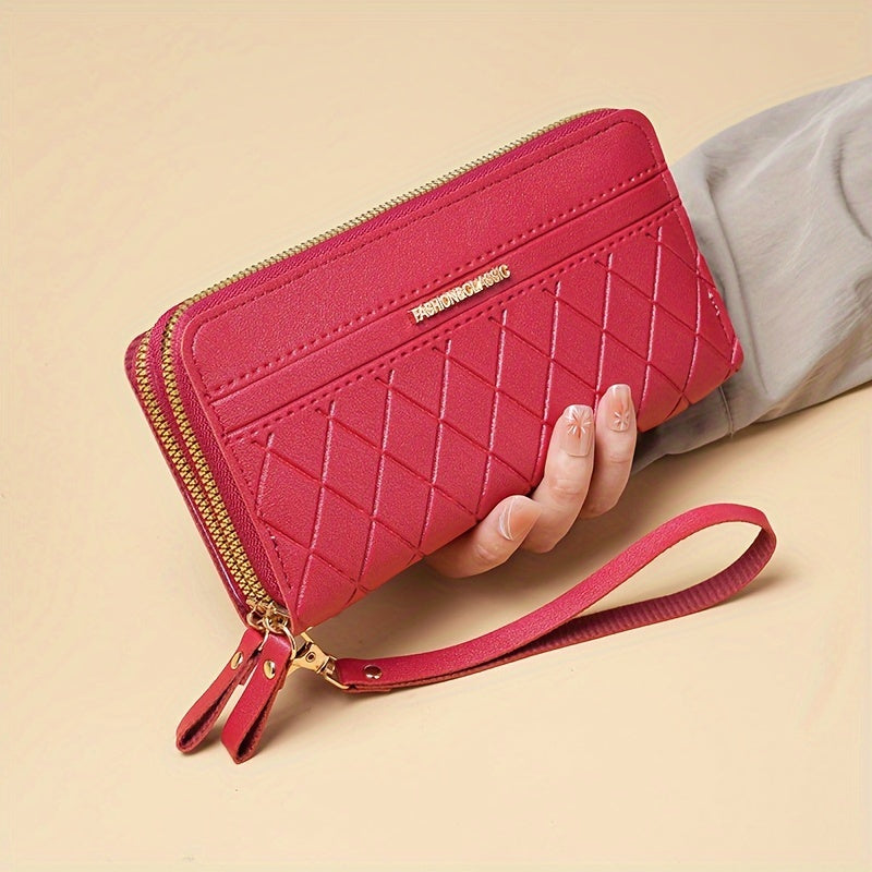 Large Capacity Faux Leather Zipper Wallet for Women with Card Slots and Zip Pocket