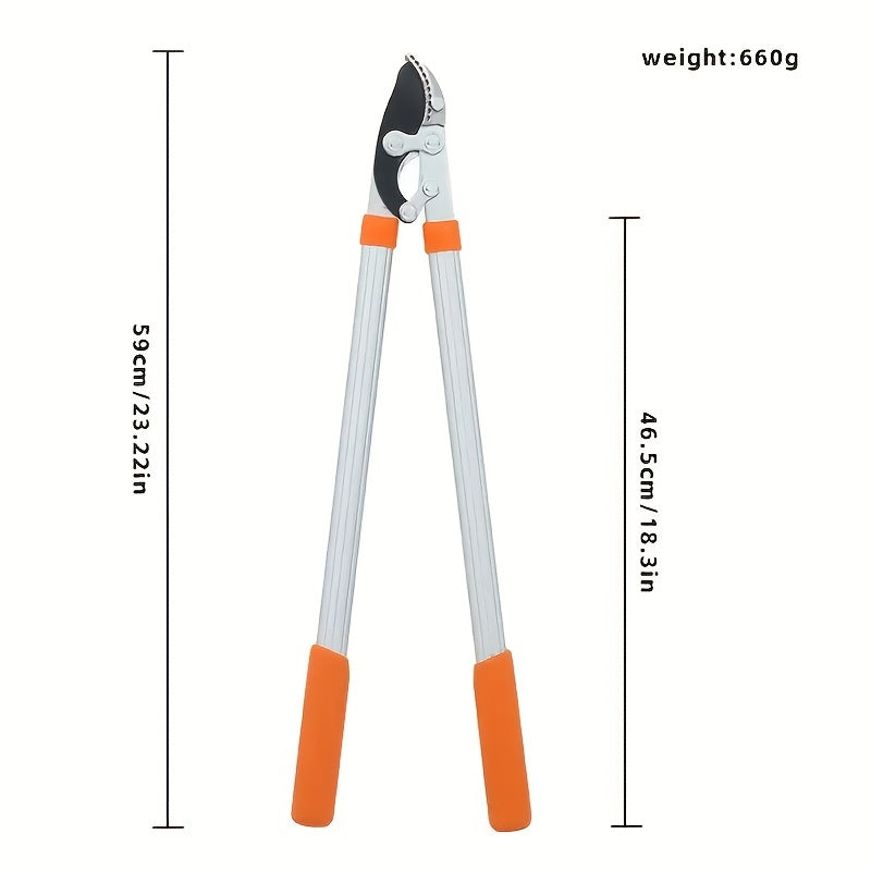 Heavy-Duty Garden Pruning Shears with Long Alloy Steel Blade and Orange Handles