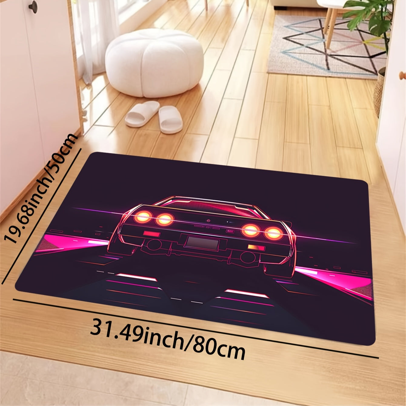 Stylish Sports Car Doormat 8mm Soft Polyester Indoor Rug Non-Slip Entryway