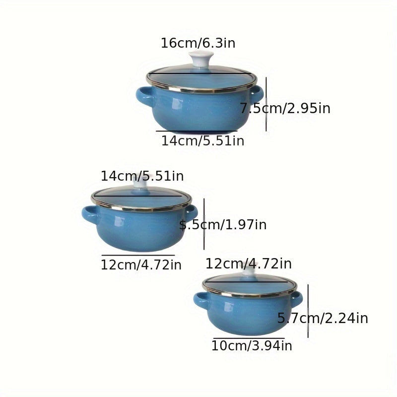 Enamel Cookware Set Includes 3 Mini Pots 12/14/16cm Solid Color Speckled Design