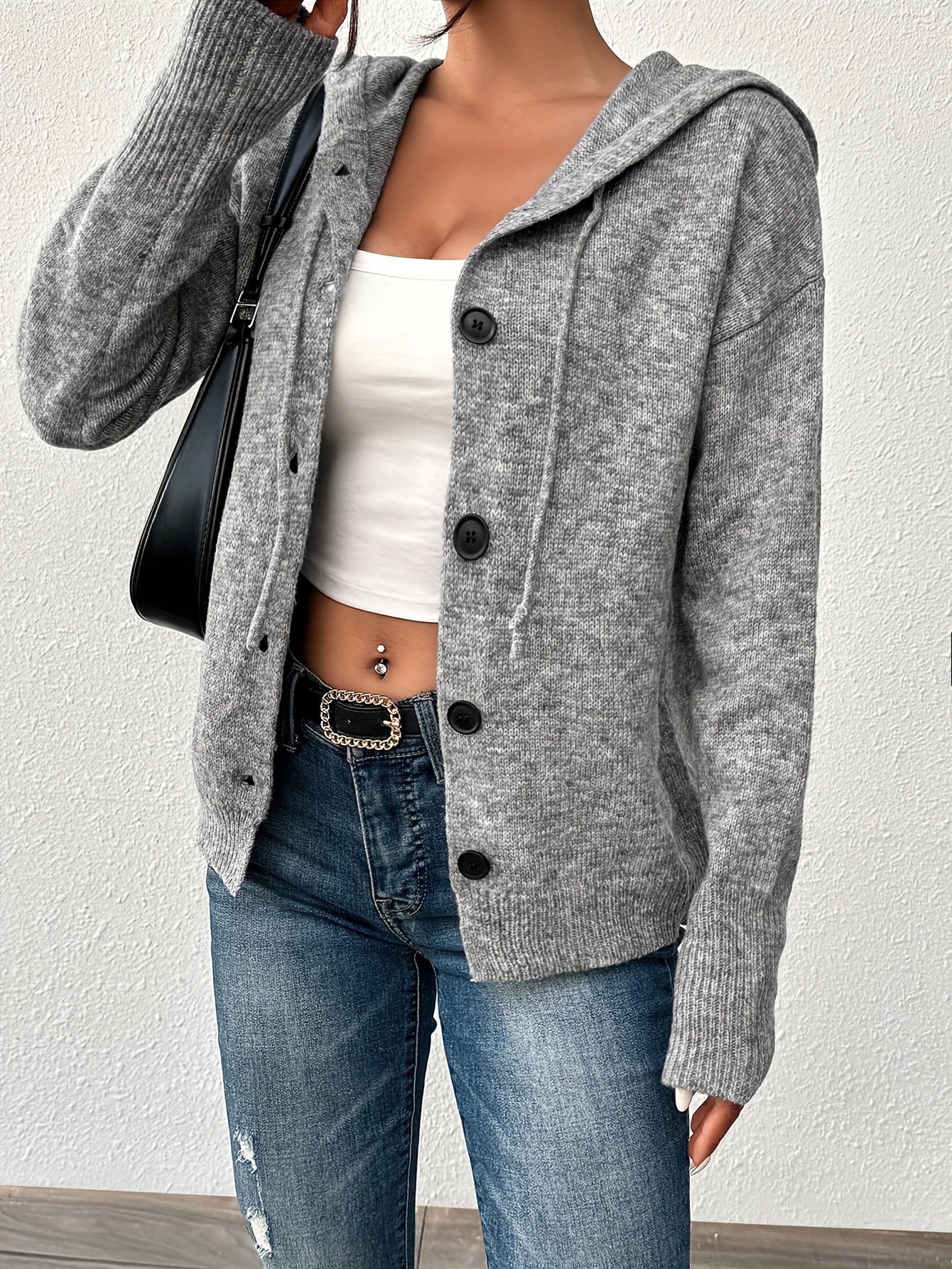 Женский кардиган с капюшоном, однородного цвета, на пуговицах, для полных женщин