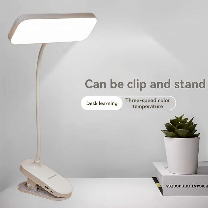 LED Desk Lamp Dimmable Adjustable Color Temperature Clip-On Touch Control Battery USB