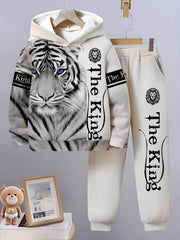 Kids Boys' Long Sleeve Geometric Pattern Sports Sweater and Hat Set for Outdoor Activities