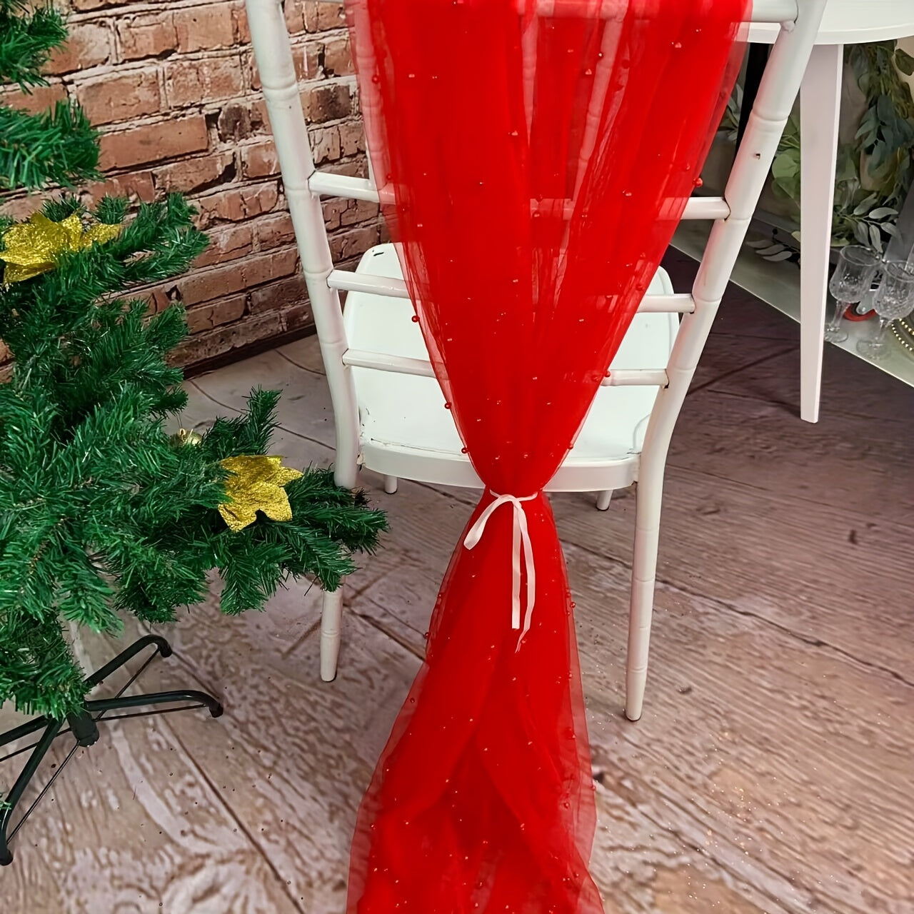 Pearl Lace Embroidered Table Runner for Wedding Arch Bridal Shower Event White Chiffon Tulle