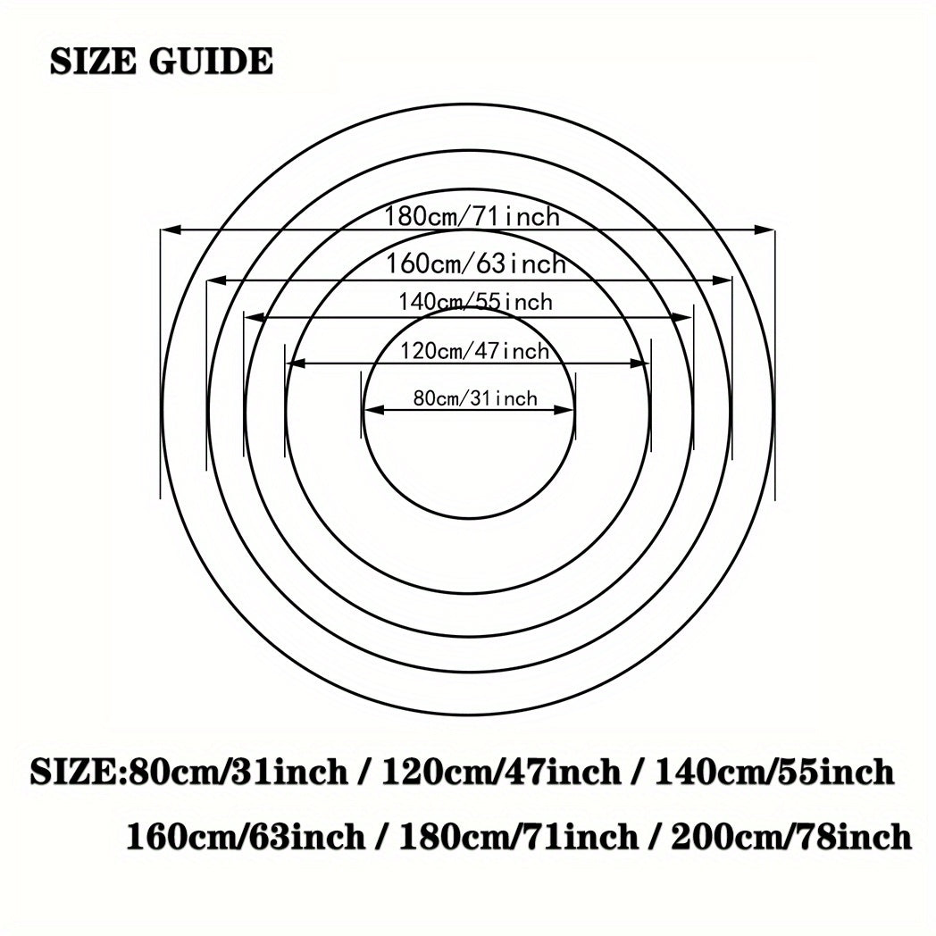 Bohemian Jute Round Area Rug with White Patterns Non-Slip Washable Large Indoor Outdoor Decor