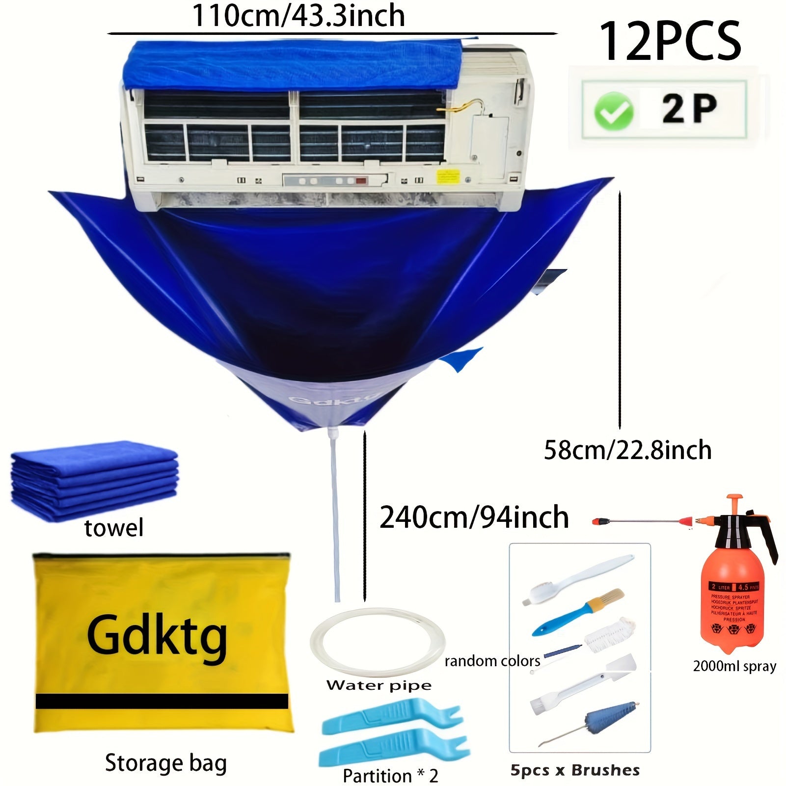 Set of 12 Large AC Cleaning Tools with Washable Covers and Drainage Pipe