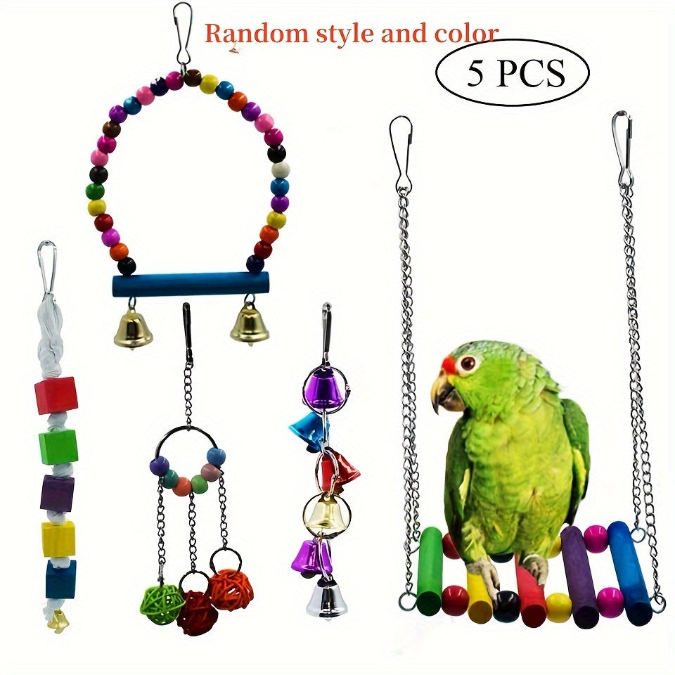 Bird Toy Set for Small and Medium Parrots Climbing Ladder Swing Bells Chew Toys 3-10 Pieces