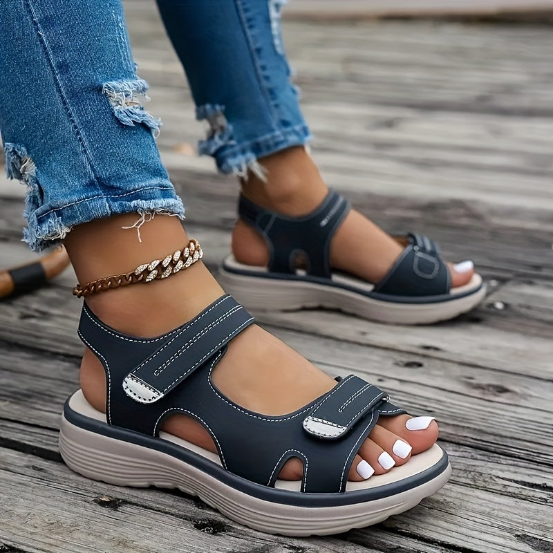 Women's Summer Faux Leather Open Toe Slip-On Flat Sandals