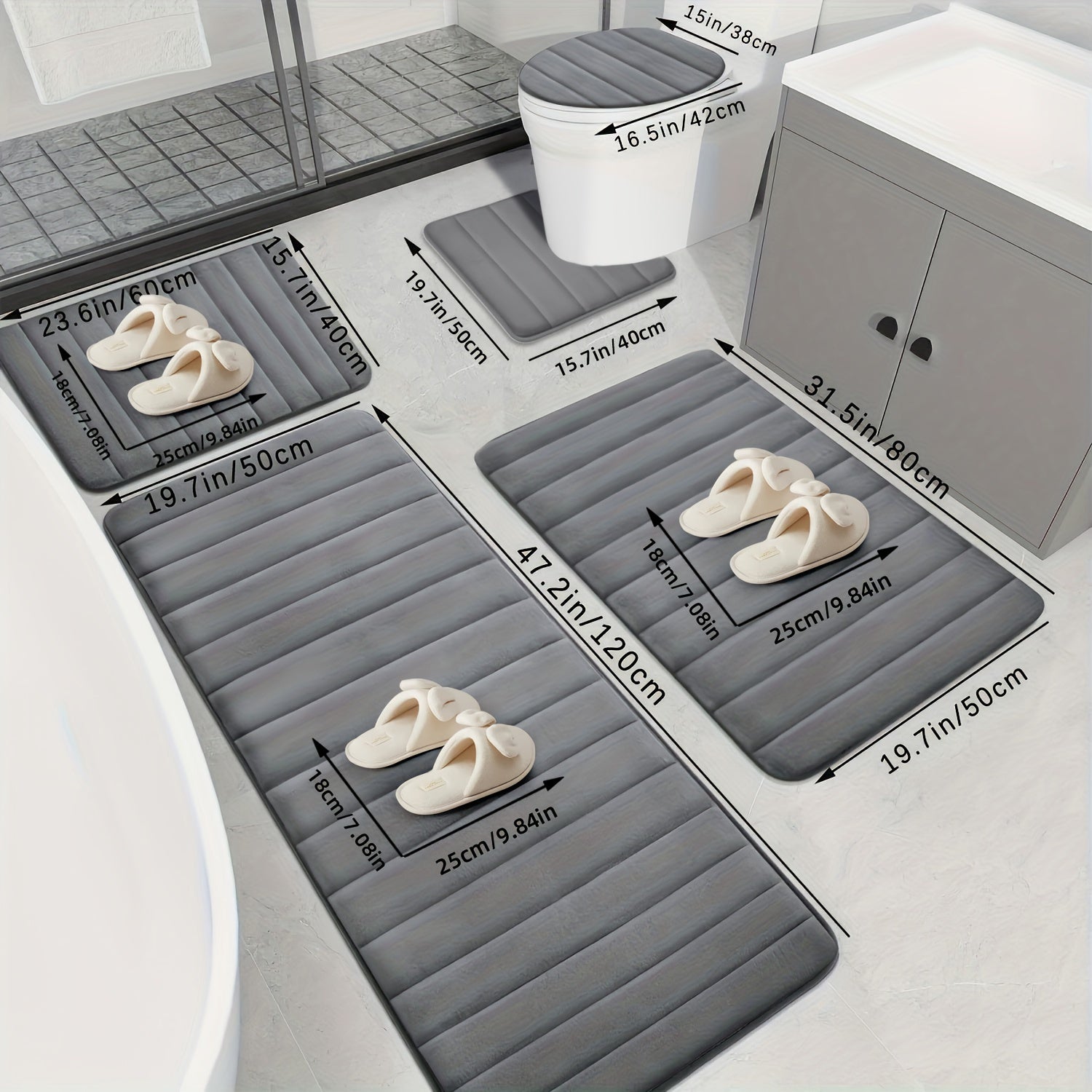Набор из 5 ковриков для ванной из памяти с нескользящей, впитывающей мягкой полиэстеровой тканью в черном, сером, синем и коричневом цветах