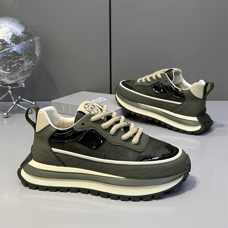 Unisex Preppy Sneakers with Thick Sole, Lace-Up, Durable Materials