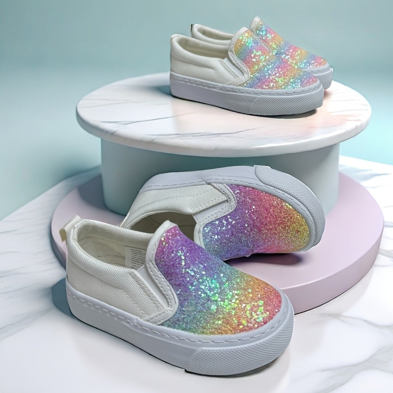 Girls Rainbow Gradient Canvas Sneakers Lightweight Casual Shoes for Kids