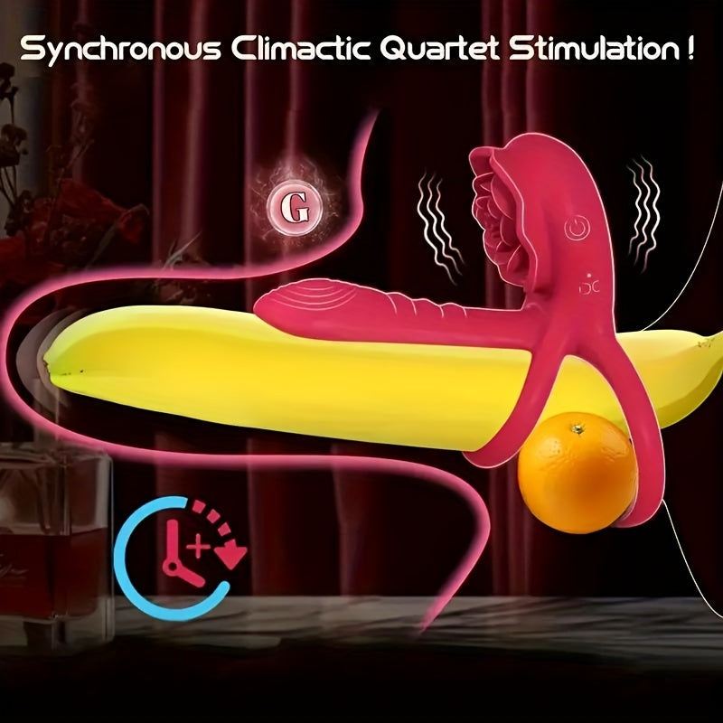 Men Adults Double Vibrating Cock Ring with Clitoral Stimulator and Dual Motors