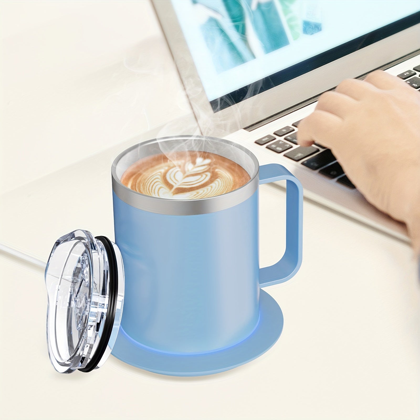 Electric Self-Heating Coffee Mug Set with 10H Auto Shut-Off USB Powered Stainless Steel