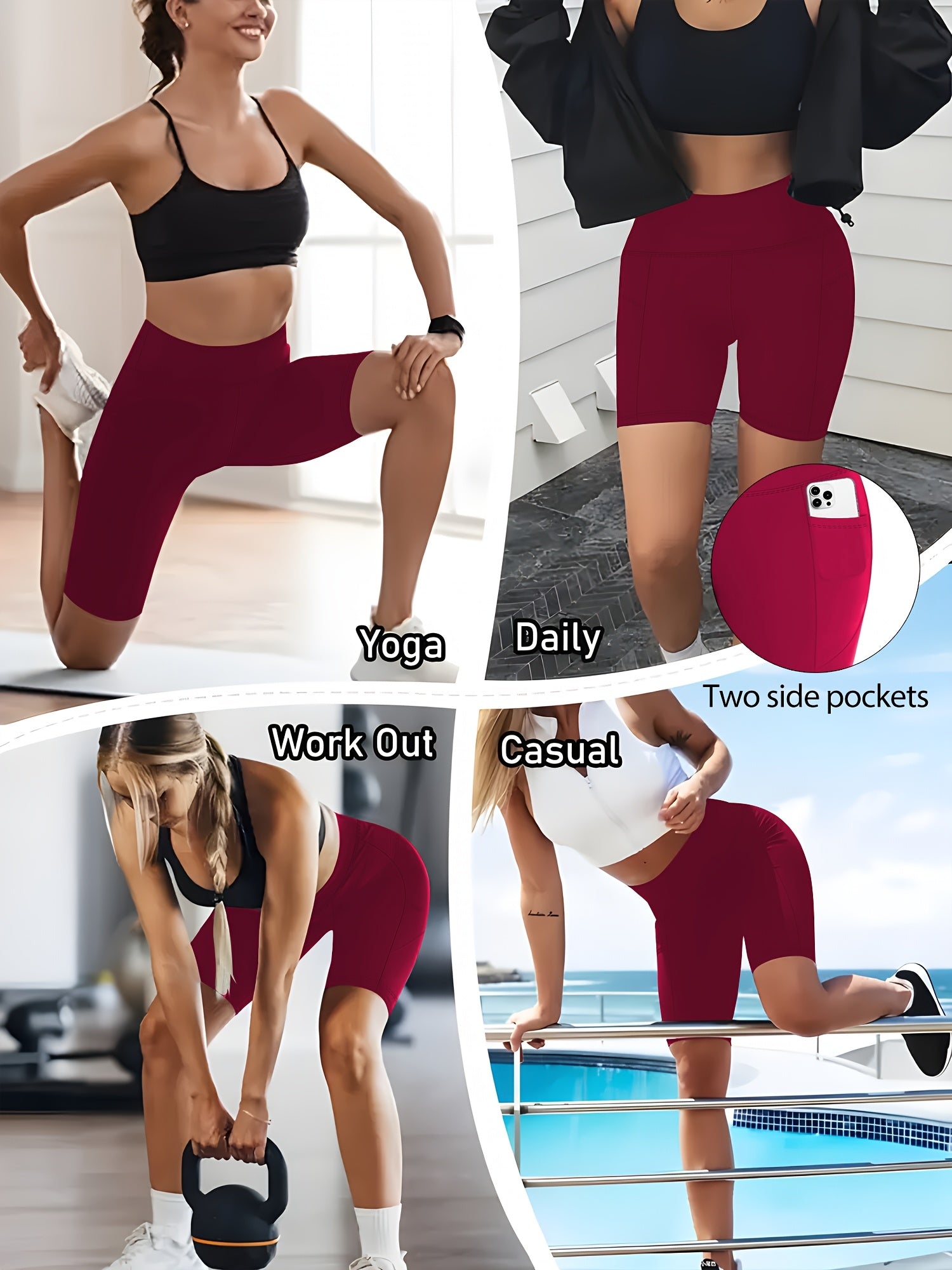 Plus Size Women High Waist Bermuda Shorts with Pockets Satin Knit