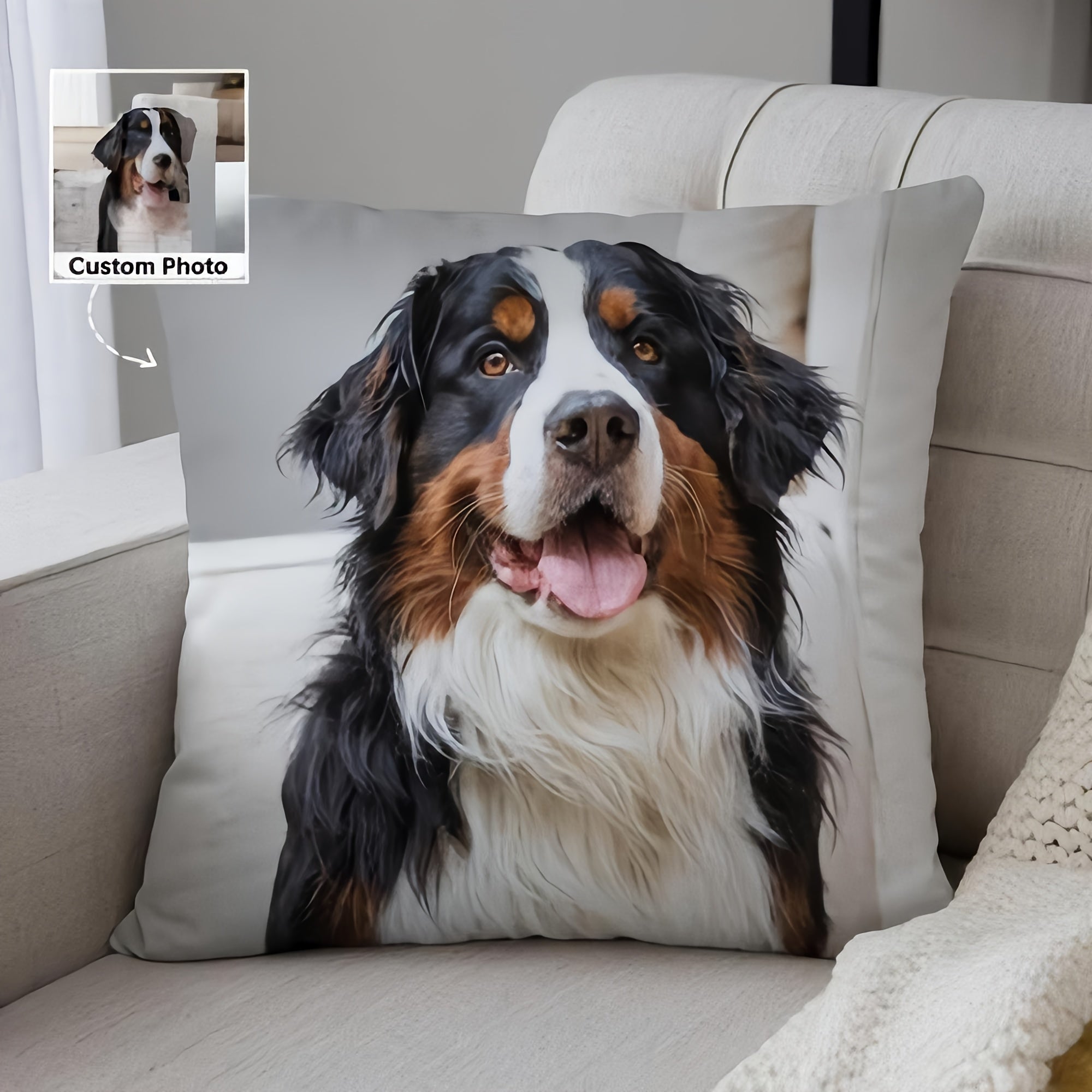 Soft Short Plush Pet Photo Pillowcase 45.72x45.72 cm Single-Sided Print Cushion Cover for Home Decor