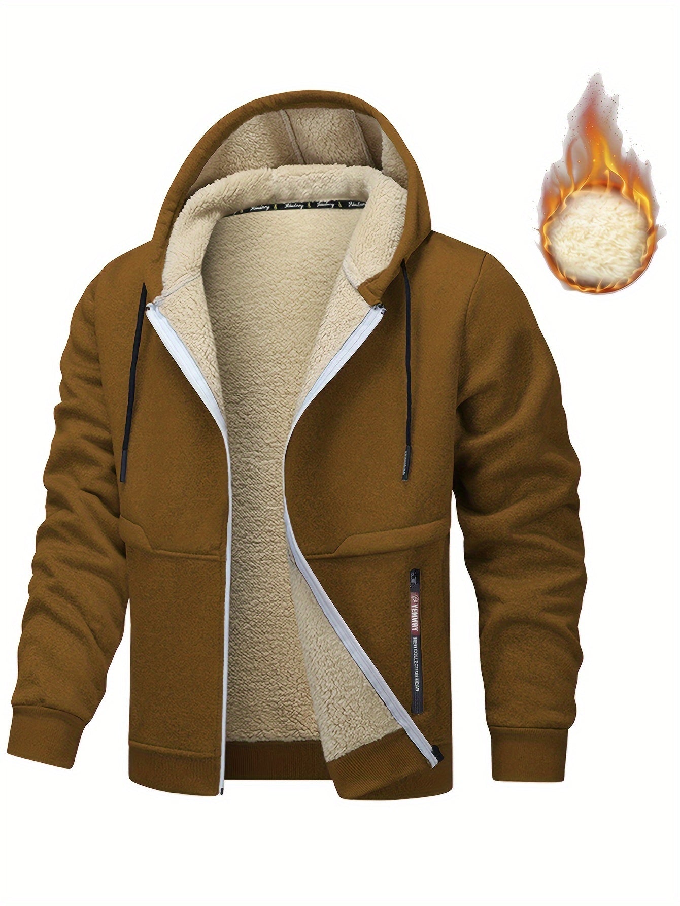 Men's Plus Size Padded Hooded Jacket for Winter Casual Warm Coat with Zipper and Pockets