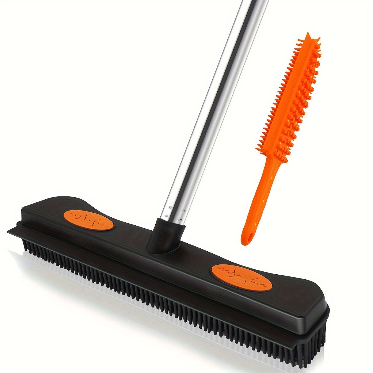 2-in-1 Pet Hair Remover Broom and Carpet Rake with Rubber Bristles