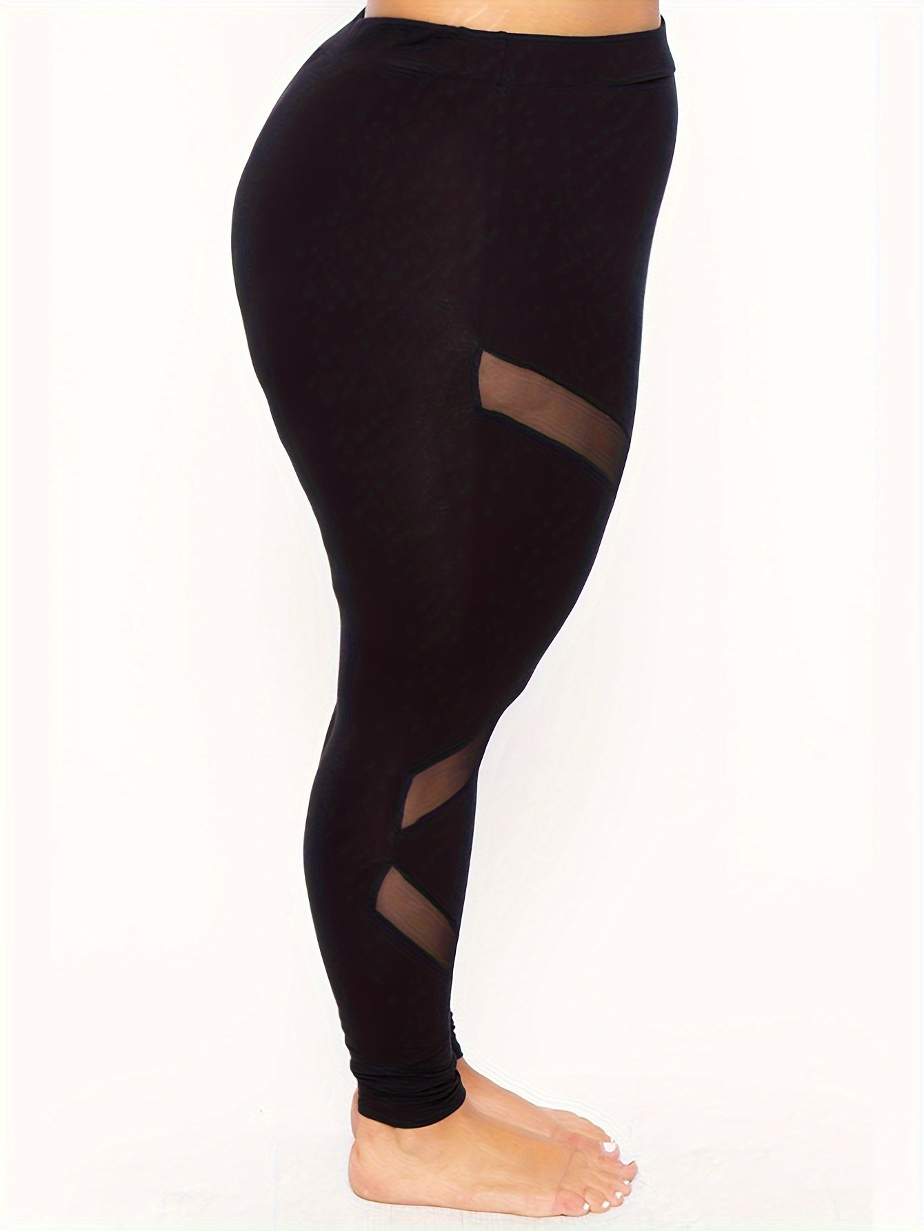 Plus Size Mesh Stitching Skinny Leggings Casual Stretchy Womens Clothing