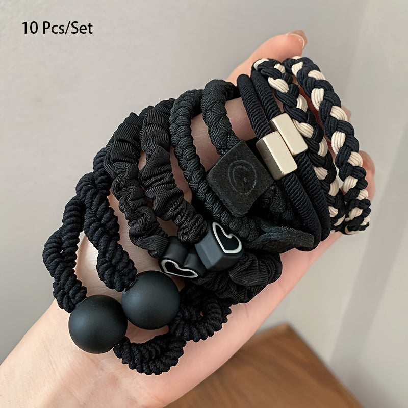 Casual Polyester Hair Ties Set with Heart and Smile Charms for Women