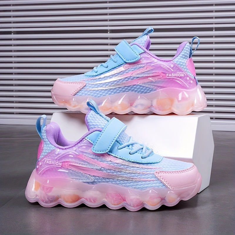 Ayollar uchun zamonaviy pushti to'rli yugurish poyabzallari, shaffof havo yostiqli taglik bilan, tasodifiy va sport kiyimlari uchun mukammal.